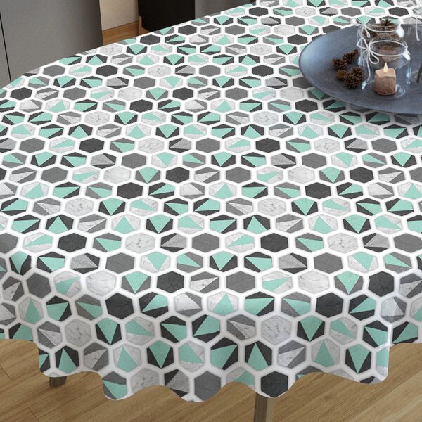 Goldea față de masă decorativă loneta - hexagon mentă - ovală 140 x 200 cm