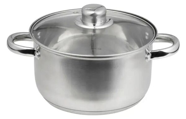 Oala cu capac Santo, Domotti, Ø16 cm, 1.6 L, inox/sticla, argintiu