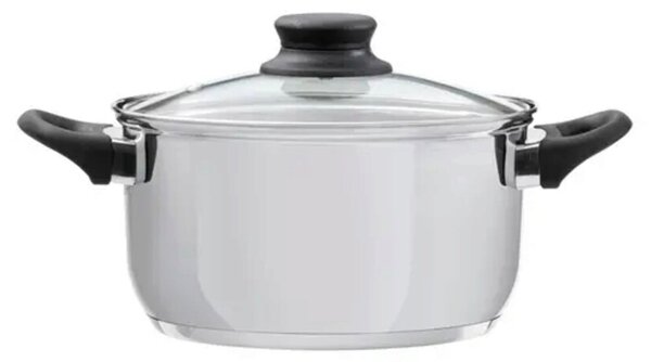 Oala cu capac Lima, Domotti, Ø16 cm, 1.8 L, inox/sticla, argintiu