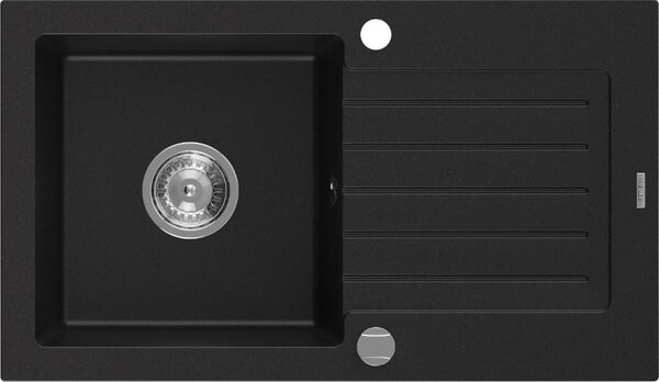 Mexen Pablo chiuvetă de bucătărie din granit cu 1 compartiment și scurgător 752 x 436 mm, negru, sifon crom - 6510751010-77