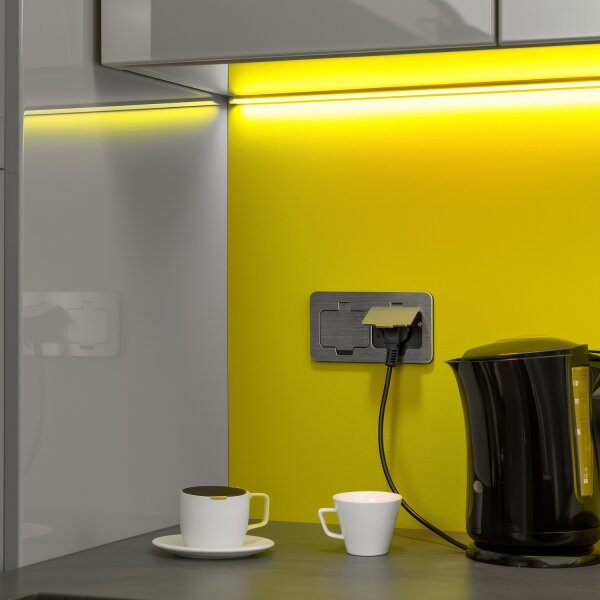 Brilagi - Priză dublă încastrabilă pentru bucătărie INBOX IP55, crom mat, formă dreptunghiulară