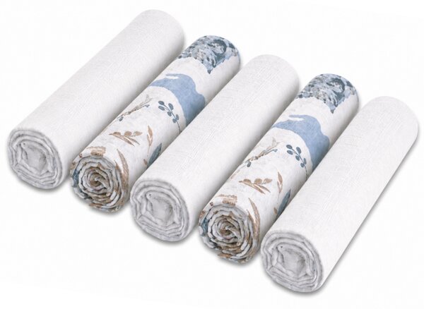 Set 5 paturici muselina 78x78 cm Kidizi All Forest Friends, 100% bumbac