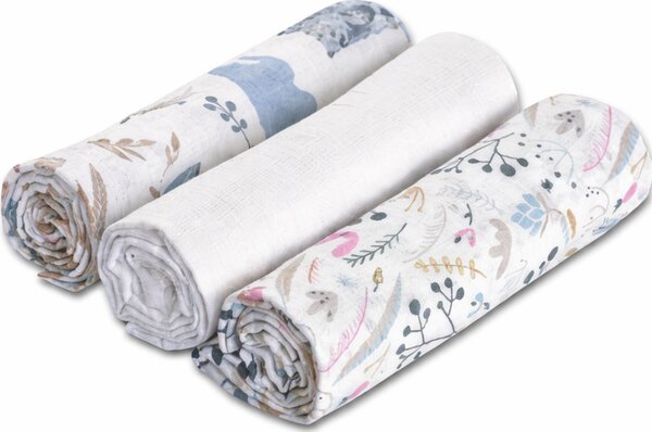 Set 3 paturici muselina 78x78 cm Kidizi Forest Friends, 100% bumbac