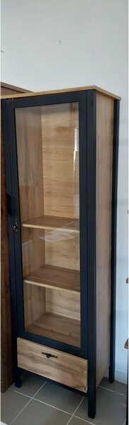 PRODUS RESIGILAT - Vitrina LOFT, stejar wotan/negru, PAL/sticla, 62x39