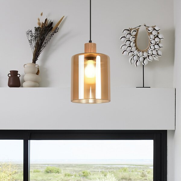 COREP Lampă suspendată Giovanni, culoare chihlimbar/natur, Ø 18 cm, sticlă, reglabil, Bej, Camera de zi / sufragerie, Sticlă, Modern
