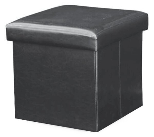 Taburet pliabil TELA NEW tapitat cu piele ecologica neagra, 40x40x37 cm