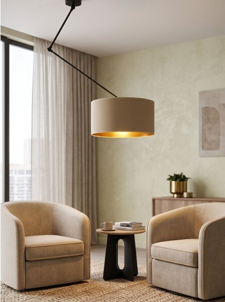 Lustră LED reglabilă pe tijă GORTA 1xE27/60W/230V bej/auriu