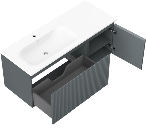 Mexen Rivel, mobilier baie 120 cm cu lavoar Vela stânga, 1S, 1D, canelat, grafit mat/alb mat, 91A23-12047-3-BBFF66-W23L01