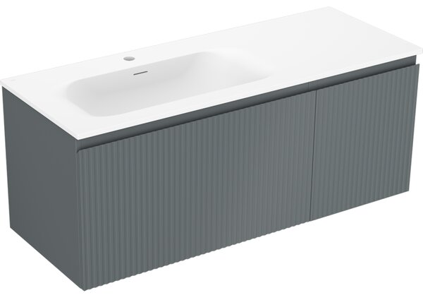 Mexen Rivel, mobilier baie 120 cm cu lavoar Vela stânga, 1S, 1D, canelat, grafit mat/alb mat, 91A23-12047-3-BBFF66-W23L01