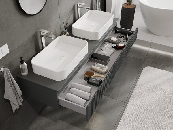 Mexen Rivel, mobilier baie 160 cm, 1 sertar, canelat, grafit mat, 91A20-16023-1-BF66