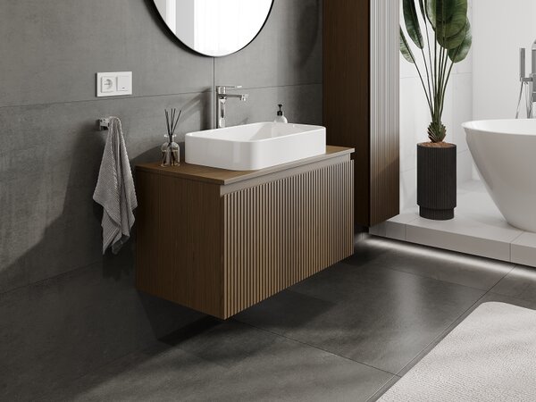 Mexen Rivel, mobilier baie 90 cm, 1 sertar, canelat, nuc, 91A20-09047-1-BF86