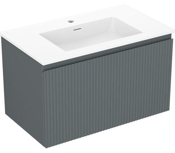 Mexen Rivel, mobilier de baie 80 cm cu lavoar Otis, 1 sertar, canelat, grafit mat/alb mat, 91A20-08047-1-BF66-W18M01