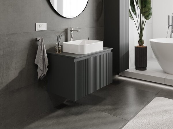 Mexen Rivel, mobilier de baie 80 cm cu blat, 1 sertar, canelat, grafit mat, 91A20-08047-1-BFC66