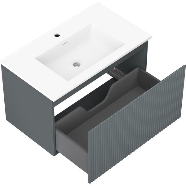Mexen Rivel, mobilier de baie 80 cm cu lavoar Otis, 1 sertar, canelat, grafit mat/alb mat, 91A20-08047-1-BF66-W18M01