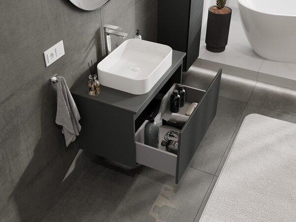 Mexen Rivel, mobilier de baie 80 cm cu blat, 1 sertar, canelat, grafit mat, 91A20-08047-1-BFC66