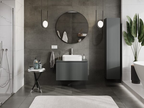 Mexen Rivel, mobilier de baie 80 cm cu blat, 1 sertar, canelat, grafit mat, 91A20-08047-1-BFC66