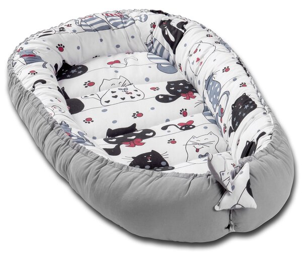 Cosulet bebelus pentru dormit Kidizi Baby Nest Cocoon 90x50 cm Happy Kitten