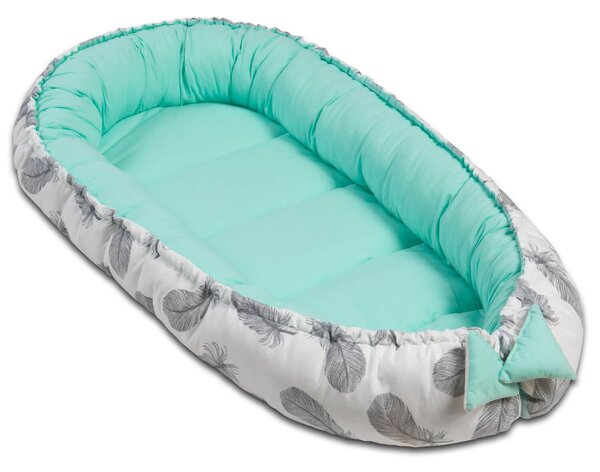 Cosulet bebelus pentru dormit Kidizi Baby Nest Cocoon 90x50 cm Mint Feathers