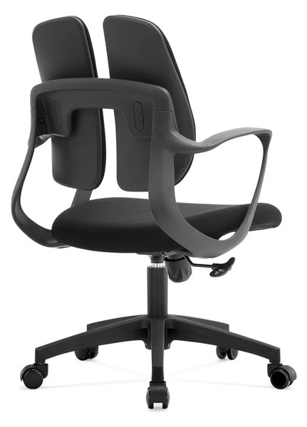 Scaun ergonomic Victor-M, mecanism multifunctional, suport lombar dublu, material textil, Negru