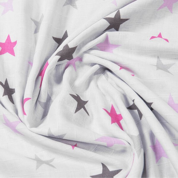 Set 3 paturici muselina soft 78x78 cm Kidizi Pink Stars, 100% bumbac