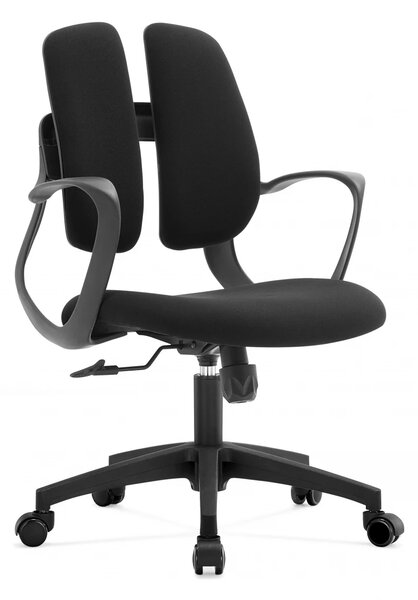 Scaun ergonomic Victor-M, mecanism multifunctional, suport lombar dublu, material textil, Negru