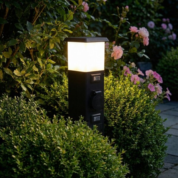 Brilagi - Lampă de exterior cu 2 prize SCHUKO, soclu 1xE14/15W/230V, IP44, neagră