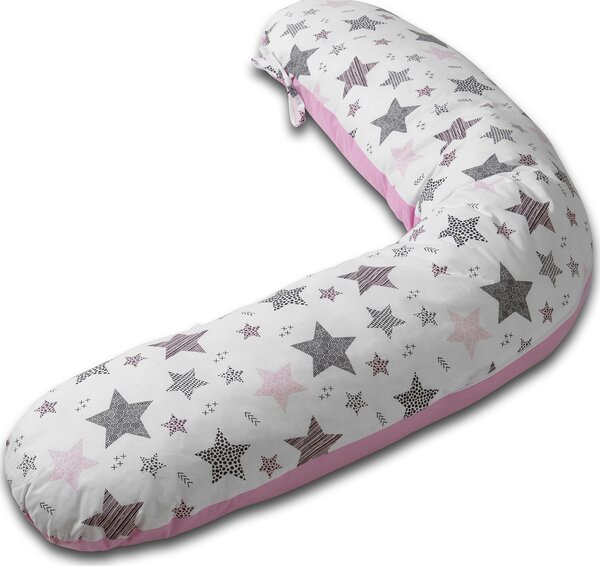 Perna gravide 3 in 1 cu husa detasabila Kidizi Lena, lungime 160 cm, Pink Stars