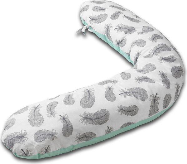 Perna gravide 3 in 1 cu husa detasabila Kidizi Lena, lungime 160 cm, Mint Grey Feathers