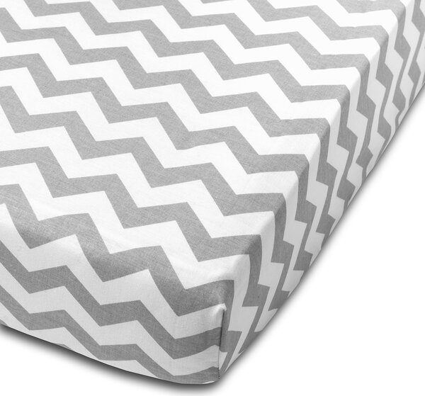 Cearceaf din bumbac cu elastic roata pentru patut 120x60 cm Kidizi Grey Zig Zag