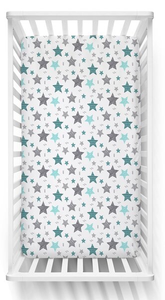 Cearceaf din bumbac cu elastic roata pentru patut 120x60 cm Kidizi All Mint Stars