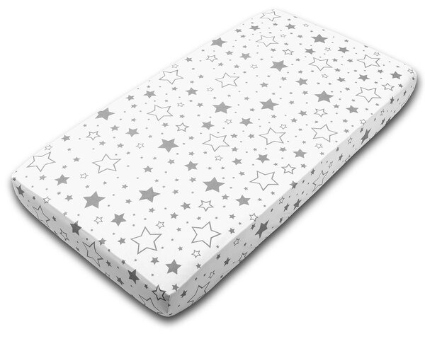 Set 2 cearceafuri din bumbac cu elastic roata pentru patut 120x60 cm Kidizi Galaxy Grey White