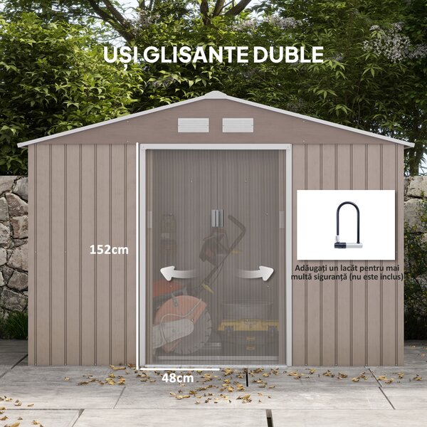 Outsunny Magazie de Grădină cu 4 Orificii de Ventilare și 2 Uși, Șopron pentru Depozitarea Uneltelor, 277x195x192 cm, Maro | Aosom Romania