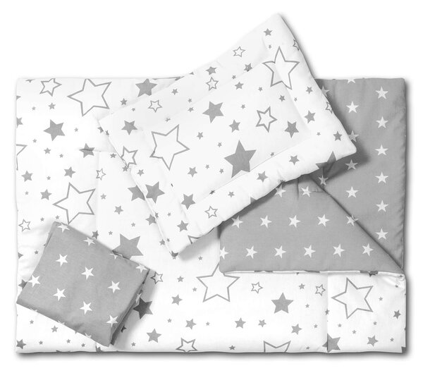 Set lenjerie 5 piese din bumbac Kidizi Galaxy Grey, perna bebelus, plapumioara, aparatoare si cearceaf