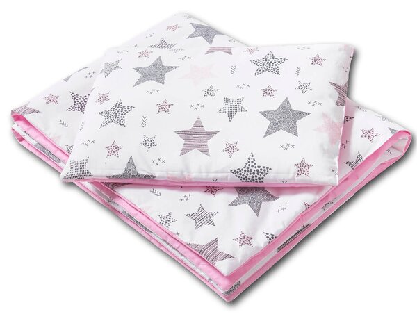 Set perna bebelus si plapumioara 100x75 cm din bumbac Kidizi Pink Stars
