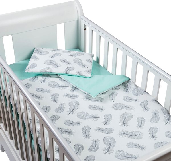 Set perna bebelus si plapumioara 100x75 cm din bumbac Kidizi Mint Feathers
