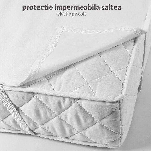 Set cearceaf bumbac cu elastic roata 90x50 cm + protectie impermeabila pentru saltea patut co-sleeper din frotir Kidizi