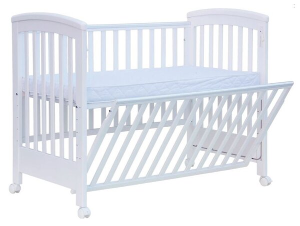 Patut co-sleeping 120x60 cu laterala culisanta total si roti Treppy Dreamy Plus, integral din lemn masiv fag, reglabil pe 5 nivele, include sistem de ancorare, certificat TUV, EN716-1, EN716-2, culoare alb