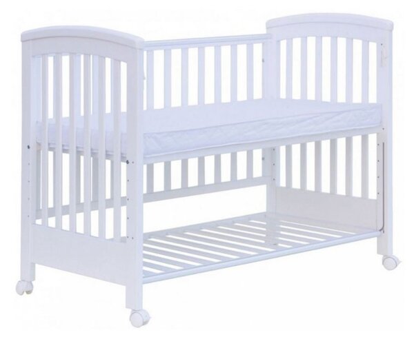 Patut co-sleeping 120x60 cu laterala culisanta total si roti Treppy Dreamy Plus, integral din lemn masiv fag, reglabil pe 5 nivele, include sistem de ancorare, certificat TUV, EN716-1, EN716-2, culoare alb