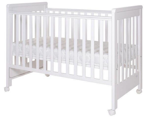 Patut co-sleeping 120x60 cu laterala culisanta total si roti Treppy Dreamy Plus, integral din lemn masiv fag, reglabil pe 5 nivele, include sistem de ancorare, certificat TUV, EN716-1, EN716-2, culoare alb