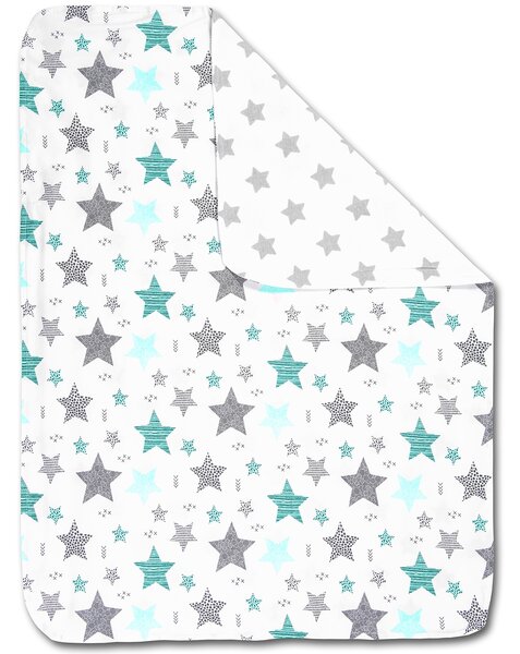Paturica dubla din bumbac si flanel 100x75 cm Kidizi All Mint Stars, 100% bumbac