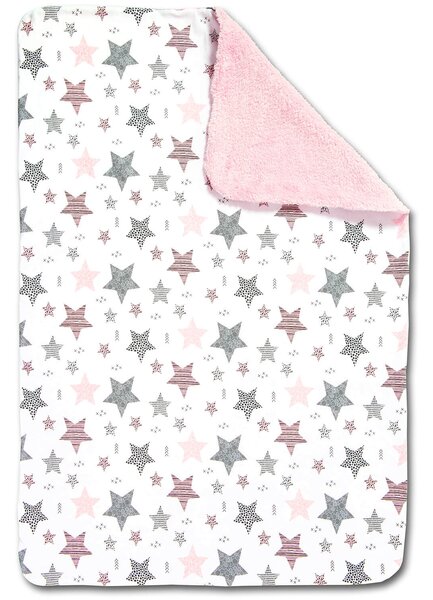 Paturica dubla pufoasa cu doua fete 100x78 cm Kidizi Fluffy All Pink Stars