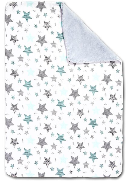 Paturica dubla pufoasa cu doua fete 100x78 cm Kidizi Fluffy All Mint Stars