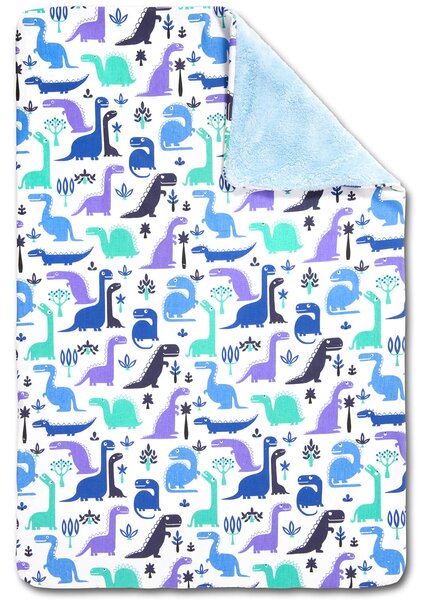 Paturica dubla pufoasa cu doua fete 100x78 cm Kidizi Fluffy Blue Dino