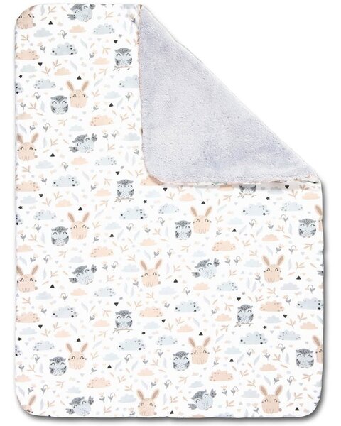 Paturica dubla pufoasa cu doua fete 100x78 cm Kidizi Fluffy Grey Forest Friends