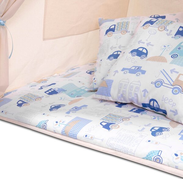 Cort copii stil indian Teepee Tent Kidizi Busy City, include covoras gros si 2 perne, stabilizator cadou