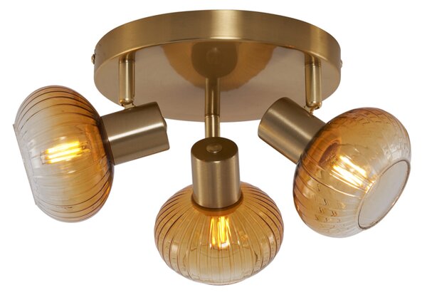 Spotlight modern auriu cu sticlă chihlimbar rotundă cu 3 lumini - Teddy