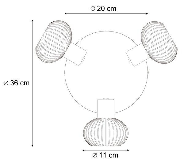 Spotlight modern pentru tavan negru cu sticlă fumuriu rotundă 3 lumini - Teddy