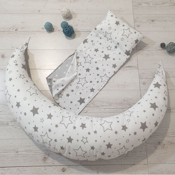 Perna gravide multifunctionala 8 in 1 Kidizi Luna Beige Unicorn 230x35 cm, husa detasabila din bumbac