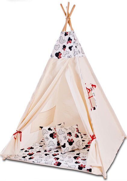 Cort copii stil indian Teepee Tent Kidizi Minnie, include covoras gros si 2 perne, stabilizator cadou