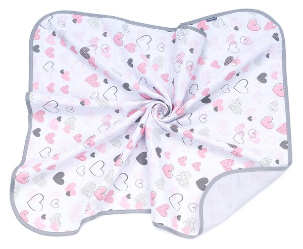 Paturica dubla de muselina 78x78 cm Kidizi Pink Hearts, 100% bumbac
